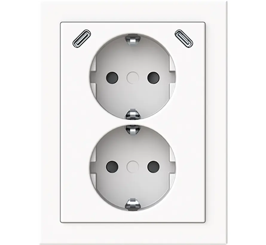 opbouw hoekstopcontact 2-voudig randaarde Safety+ en 2x USB C Future Linear studiowit glans (202EAPJRB2USBC-84)