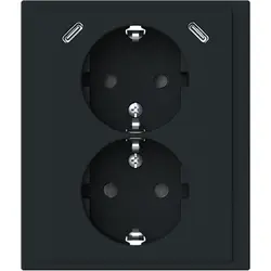 Busch-Jaeger wandcontactdoos 2-voudig randaarde Safety+ en 2x USB C Future Linear zwart mat (202EUJRB2USBC-885)