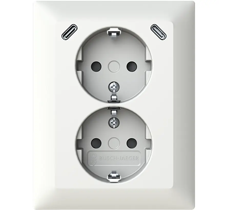 wandcontactdoos 2-voudig randaarde Safety+ en 2x USB C voor enkele inbouwdoos Balance SI wit glans (202EUJRB2USBC-914)