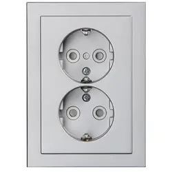 Busch-Jaeger wandcontactdoos 2-voudig randaarde Safety+ voor ovale 1,5 inbouwdoos Future Linear aluzilver mat (302EUJT-83)