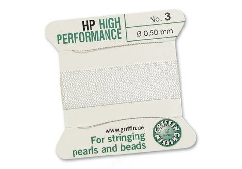 WHITE: Griffin Beading Thread High Performance 0.50mm No. 3