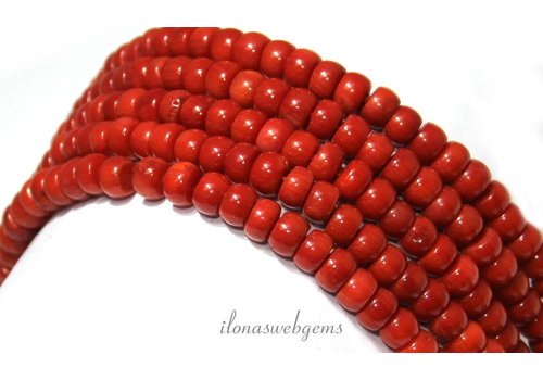 Blood coral beads 'old Dutch' approx. 6.2x4mm