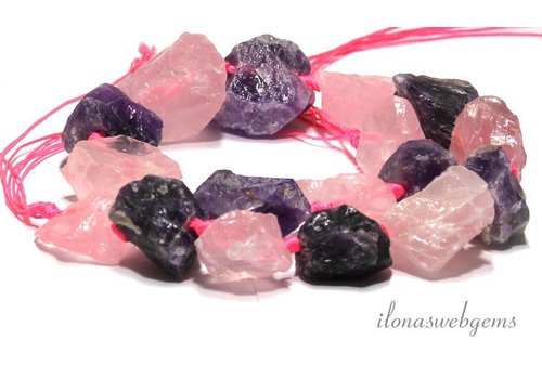 Rose quartz/Amethyst beads rough approx. 19x17-24x19mm