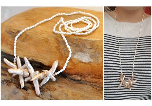 Inspiration: Necklace with rice pearls and cross pearls