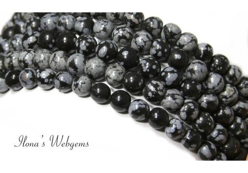 Snowflake Obsidiaan kralen rond ca. 8mm