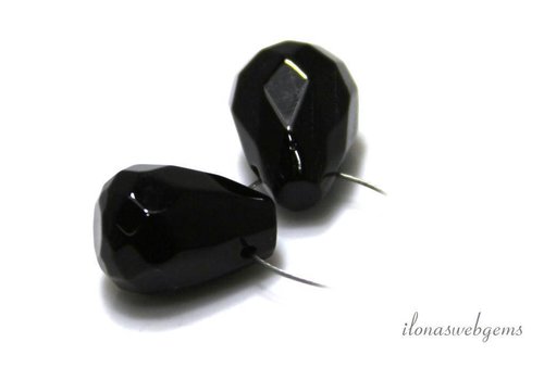 1 Onyx paar Tropfen Facette ca.14x9mm