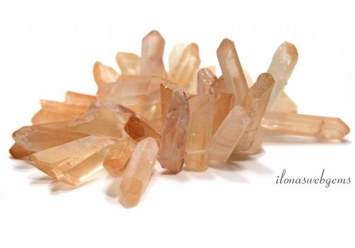 Rock crystal obelisks ascending and descending from approx. 15x3 to 30x7mm