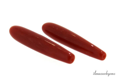 Red coral icicles 'Corallium Rubrum' approx. 17x3.5mm