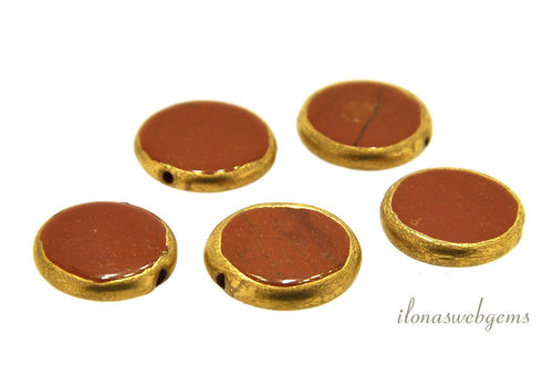 Rode Jaspis coin gold plated ca. 15x3mm