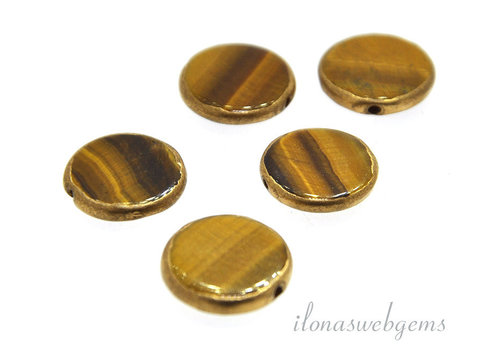 Tiger eye coin gold plated around 15x3mm