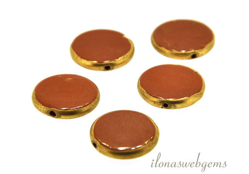 Rode Jaspis coin gold plated ca. 18x3mm