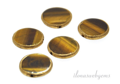 Tiger eye coin gold plated around 16.5x3mm