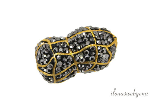 Messingperle mit Markasit, ca. 26 x 15 mm