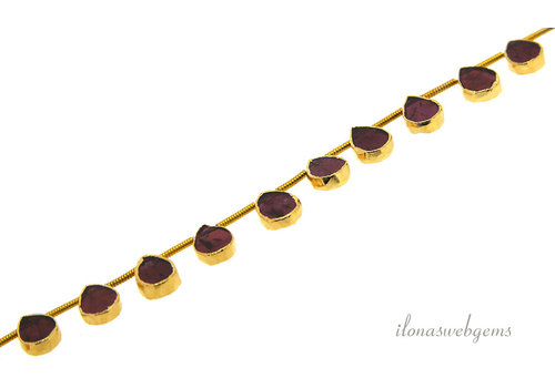 Garnet droplets 14 carat Vermeil electro plated about 8x6mm