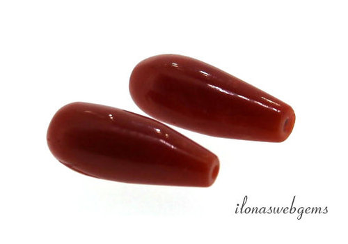 1 paar Bloedkoraal 'Corallium Rubrum' pegeltjes ca. 12x6mm