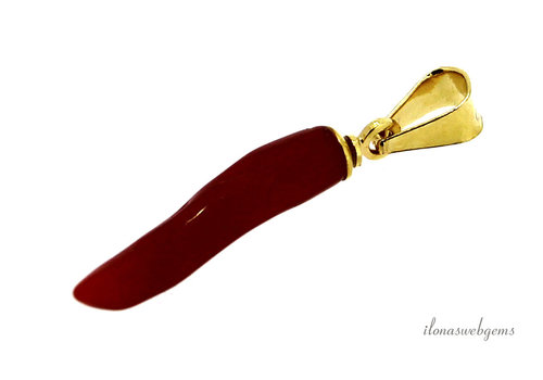 24 Karat Vermeil Blutkorallen-Glückshorn 'Corallium Rubrum', ca. 25 mm