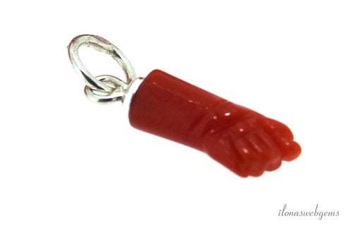 Sterling silver Red coral lucky hand 'Corallium Rubrum' approx. 12mm