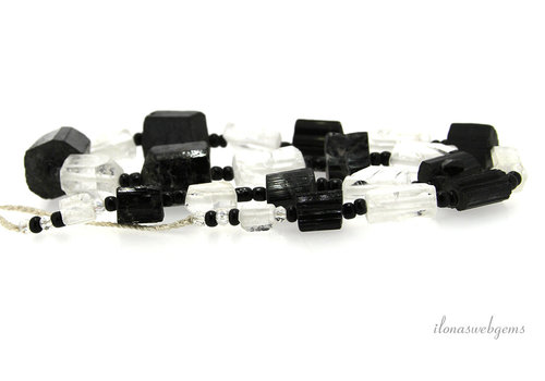 Zwarte Toermalijn en Bergkristal kralen