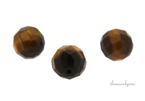 1x Tiger Eye bead faceted 10mm - half pierced