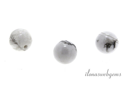 1x weiße Howlite Perle rund 8mm - halb durchbohrt