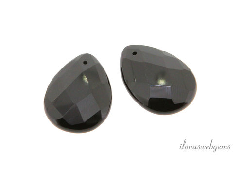 1 pair of Onyx drops faceted approx. 25x18mm