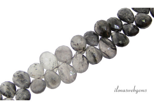 Black Tourmaline Quartz beads faceted drops about 13x8mm