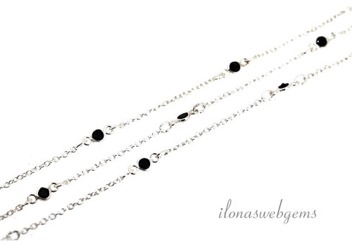10cm Sterling zilveren Ketting met zwarte Cubic Zirkonia ca. 3mm