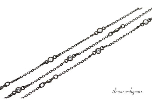 10cm Sterling Silberkette oxidiert mit Zirkonia