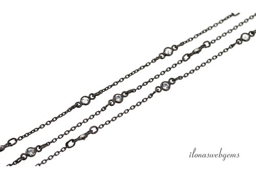 10cm Sterling silver chain oxidized with Cubic Zirconia