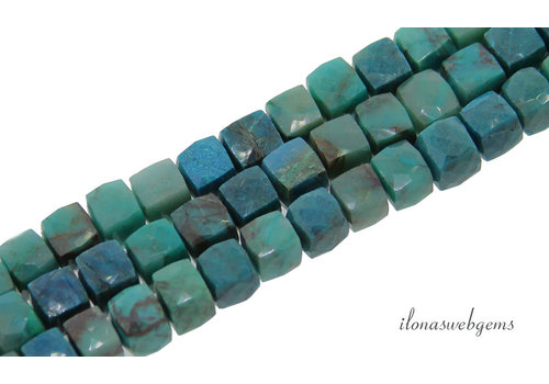 Chrysocolla kralen facet kubus ca. 8x8mm