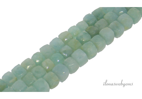 Aquamarine beads faceted cube about 9x9mm