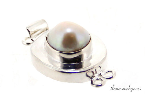 Kastenschloss aus Sterlingsilber mit Süßwasserperlen, ca. 24 x 19 x 13 mm