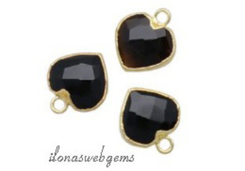 Minimalistisch Vermeil Onyx hanger hartje facet ca. 12x10x4mm