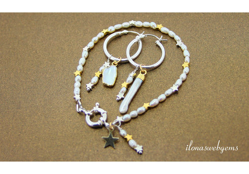 Inspiration: Bracelet and Hoop Earrings with Freshwater Rice Pearls and Vermeil Stars