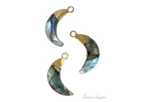 Minimalistischer Vermeil Labradorite Anhänger Mondfacette ca. 13x7x3.5mm