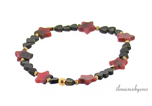 Inspiratie : Armband Rhodoniet met pyriet hart en ster