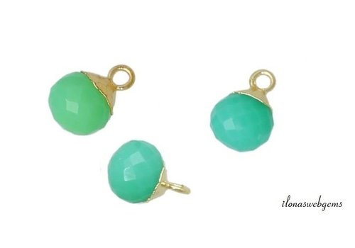 Minimalistisch Vermeil Chrysopraas hanger rond facet ca. 9x6mm