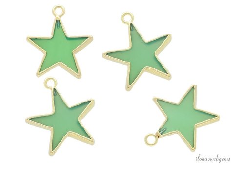 Minimalistisch Vermeil Chrysopraas hanger ster ca. 20x17x3mm