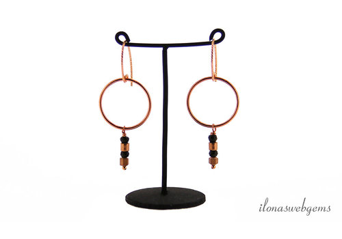 Hematite ear wires rose gold colored with ring