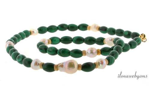 Malachiet-Zoetwaterparel-Gold filled collier