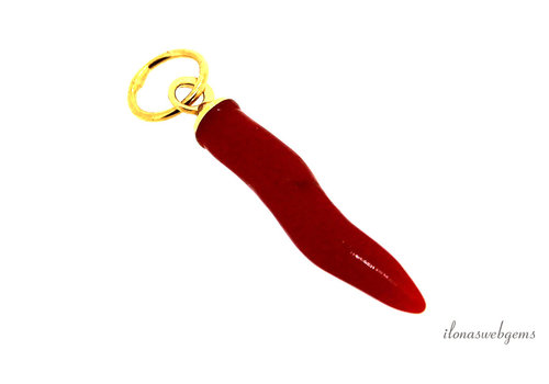 24ct vermeil Red coral horn 'Corallium Rubrum' around 20mm