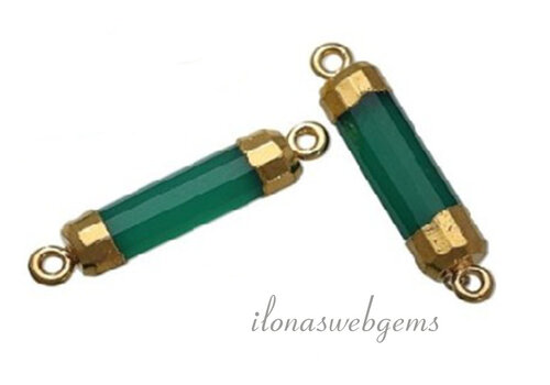 Minimalistisch vermeil connector met groene Onyx ca. 18x5mm