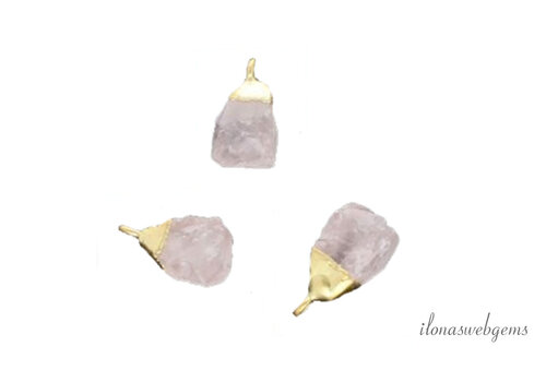 Minimalist vermeil pendant Rose quartz about 12x6mm