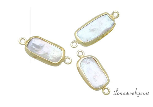 Vermeil Zoetwaterparel connector rechthoek ca. 22x9mm