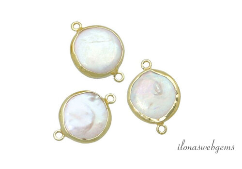 Vermeil Zoetwaterparel connector coin ca. 14mm