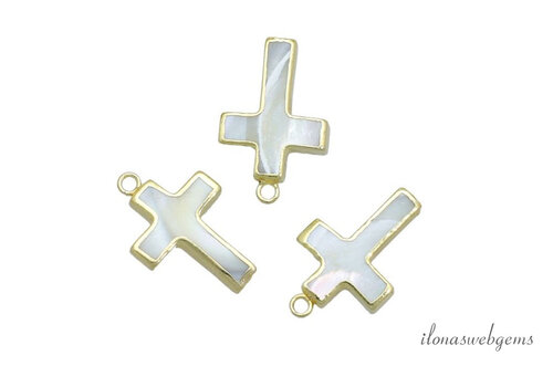 Vermeil mother of pearl pendant cross approx. 20x15mm