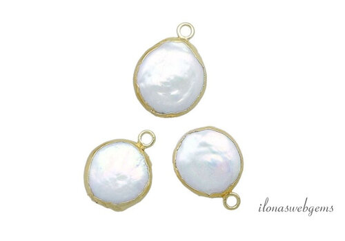 Vermeil Zoetwaterparel hanger coin ca. 14mm