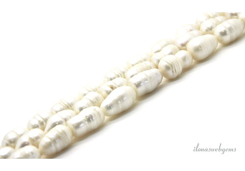 Freshwater pearls white ribbed large size approx. 17x11mm