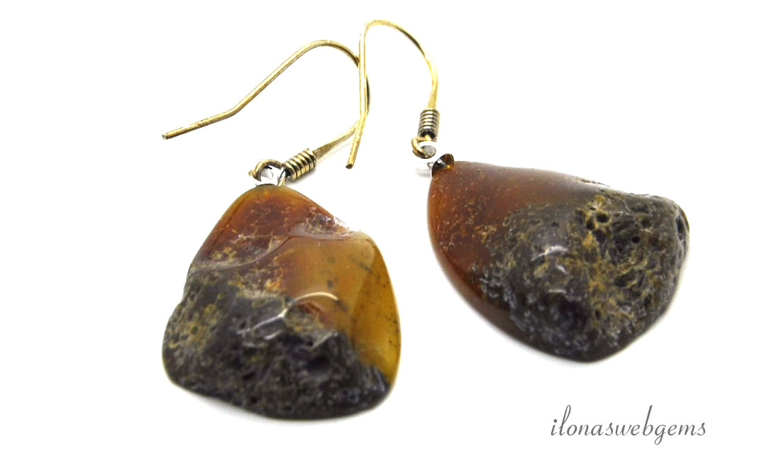 Sterling zilver en echte Baltische Amber moderne Ring - GL414, Zilver, Barnsteen
