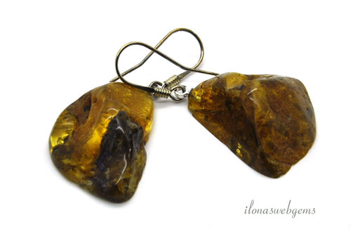 Sterling silver earrings / pendants with Amber approx. 29x22x10mm